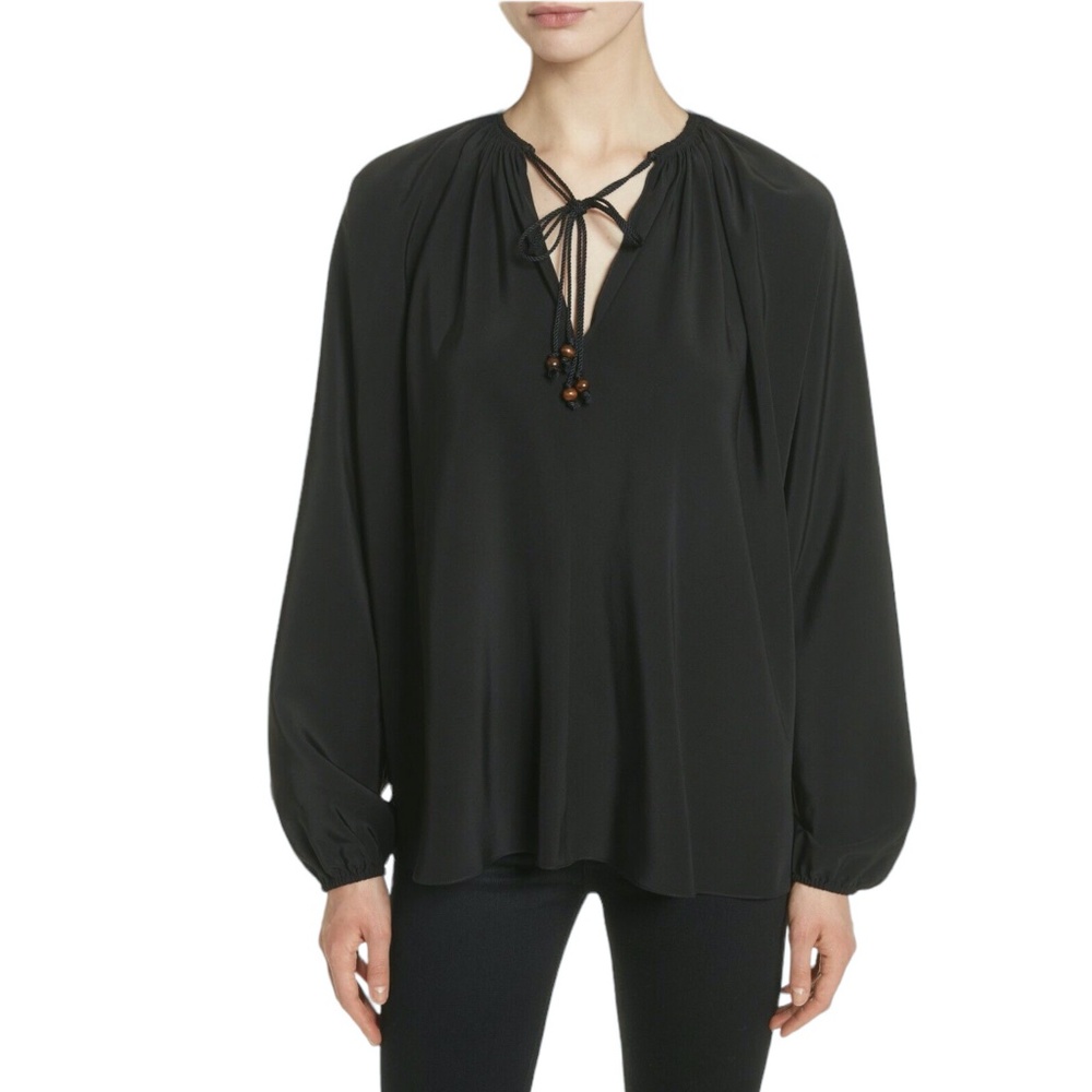 ELIZABETH AND JAMES "CHANCE" BLACK SILK BOHEMIAN LOOSE FIT BLOUSE